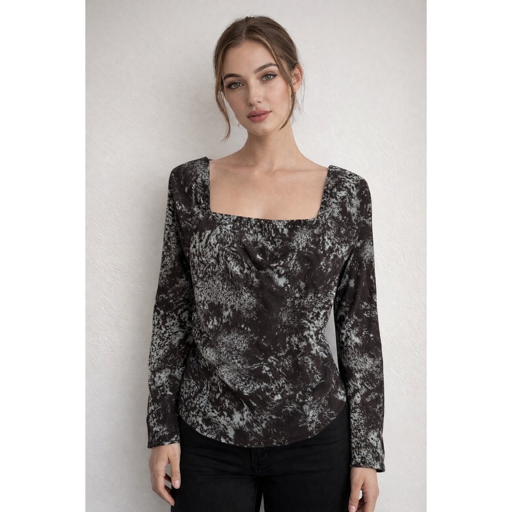 Open Edit Nordstrom Smocked Abstract Blouse Vacation Preppy Streetwear Edgy Chic